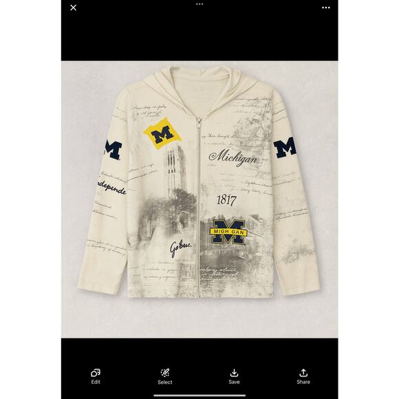 Univ of Michigan Zip Hoodie Women’s Size M Cream Graphic Go Blue Wolverines - Picture 8 of 8